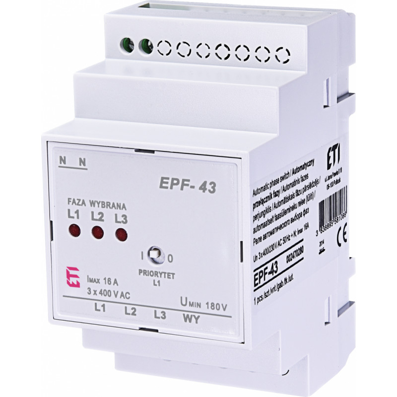 Реле автоматичного вибору фаз ETI EPF-43230/400V, 180V AC (2470280)
