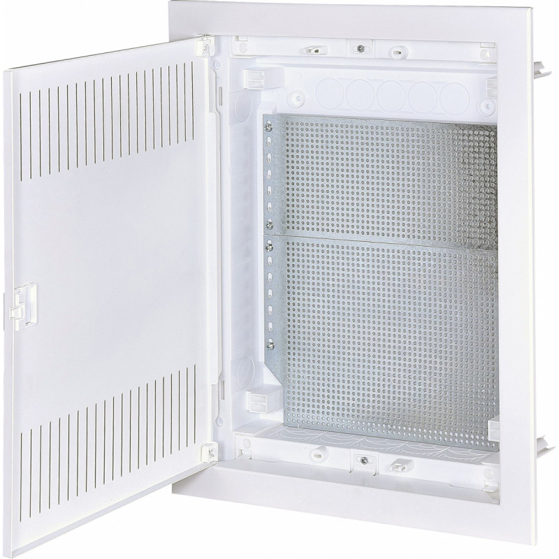 Щит металопластиковий слаботочний ETI ECG28 MEDIA-I, перфорована панель, перфоровані металеві білі дверцята (1101157)