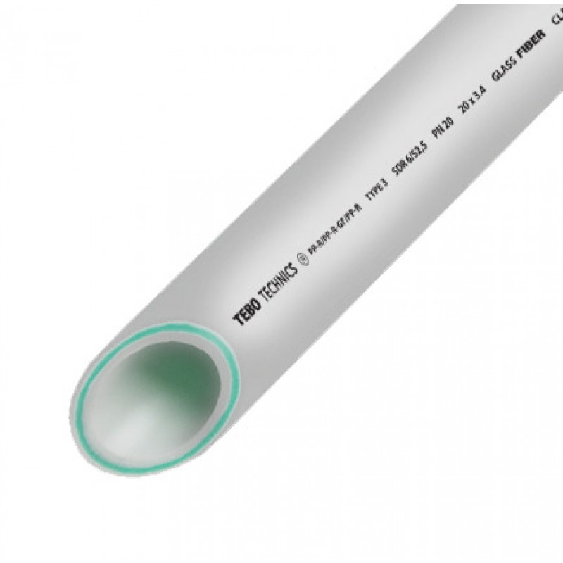 Труба поліпропіленова PPR 20 мм PN20 скловолокно TEBO сіра 4/100 м (кратно 1 шт = 4 м)