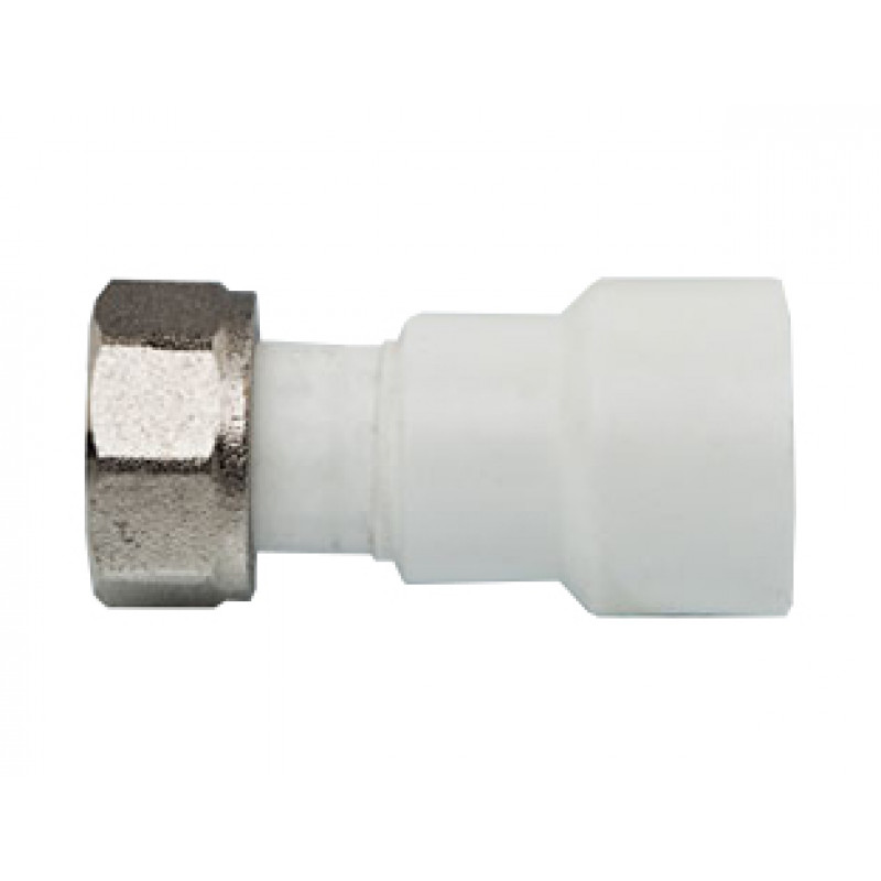 Муфта поліпропіленова PPR з накидною гайкою (пластикова вставка) 25x3/4" внутрішнє різьблення TEBO біле