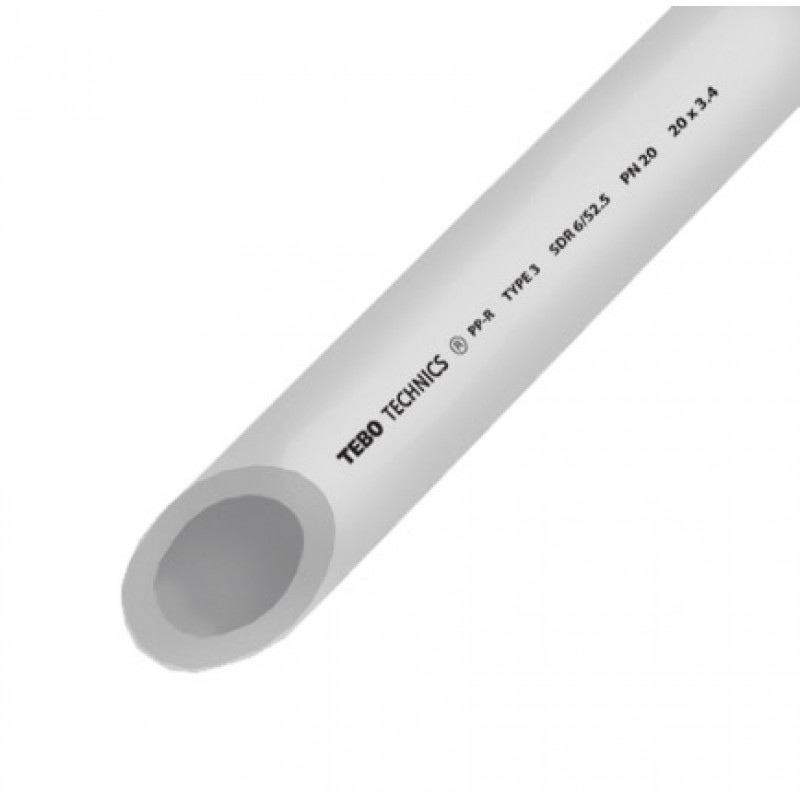 Труба поліпропіленова PPR PN20 Ду 20х3, 4 мм TEBO сіра по 2/50 м (кратно 1 шт = 2 м)