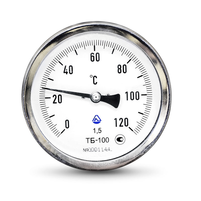 Термометр біметалевий осьовий ТБ 100 мм, L=100 мм, клас 1,5G 1/2, Т=+120°C
