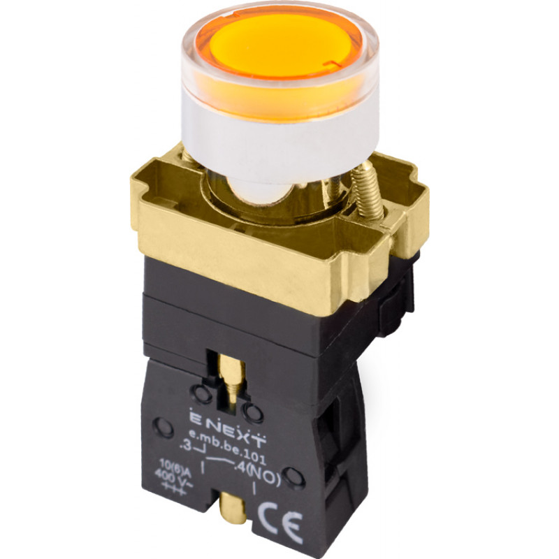 Кнопка управления с подсветкой E.NEXT e.mb.bw3561 желтая, без фиксации, 1NO (p0810104)