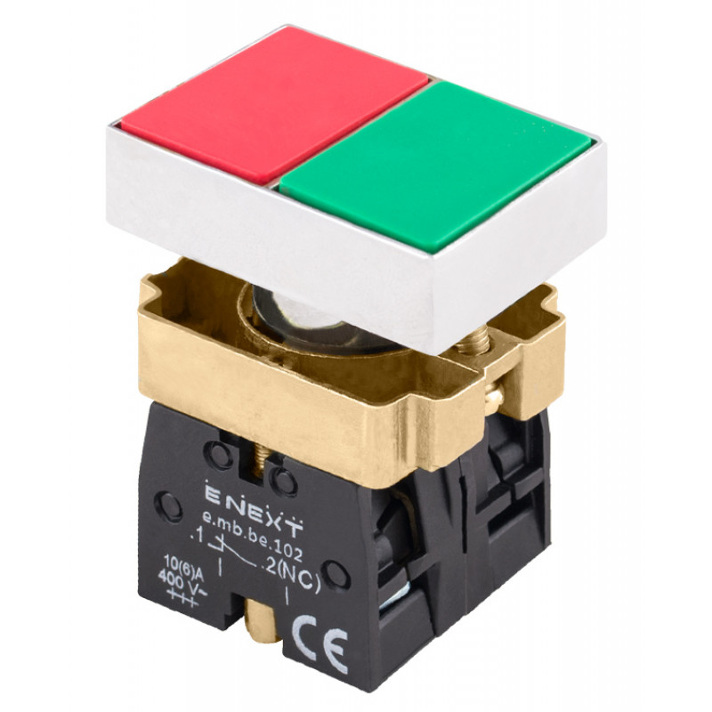Кнопка управления двойная квадратная E.NEXT e.mb.bl8325 зеленая/красная 1NO+1NC (p0810120)