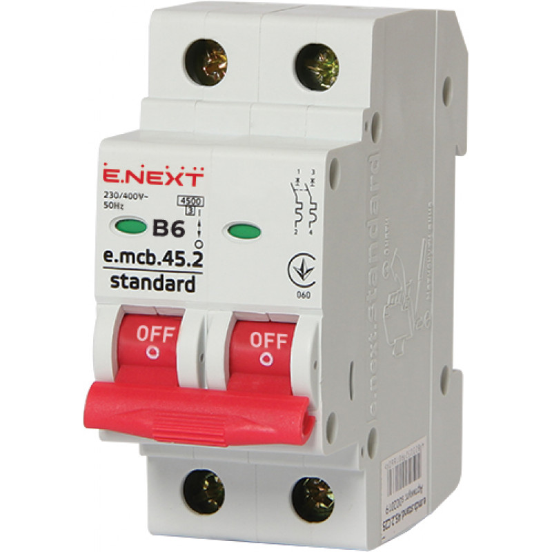 Автоматический выключатель E.NEXT e.mcb.stand.45.2.B6, 2р, 6А, В, 4,5 кА (s001015)