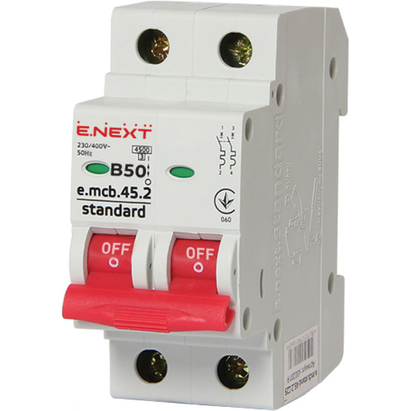 Автоматичний вимикач E.NEXT e.mcb.stand.45.2.B50, 2р, 50А, 4,5 кА (s001022)