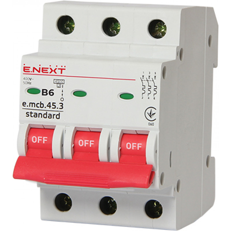 Автоматичний вимикач E.NEXT e.mcb.stand.45.3.B6, 3р, 6А, 4,5 кА (s001024)
