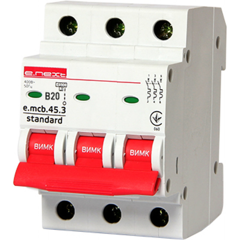 Автоматичний вимикач E.NEXT e.mcb.stand.45.3.B20, 3р, 20А, 4,5 кА (s001027)