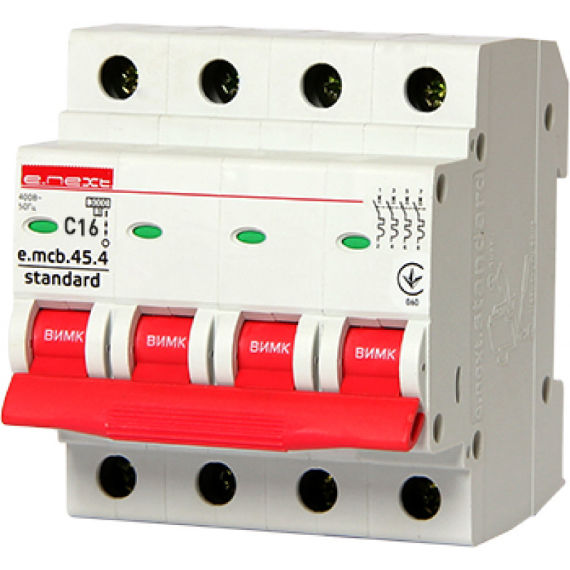 Автоматичний вимикач E.NEXT e.mcb.stand.45.4.C16, 4р, 16А, C, 4,5 кА (s002047)