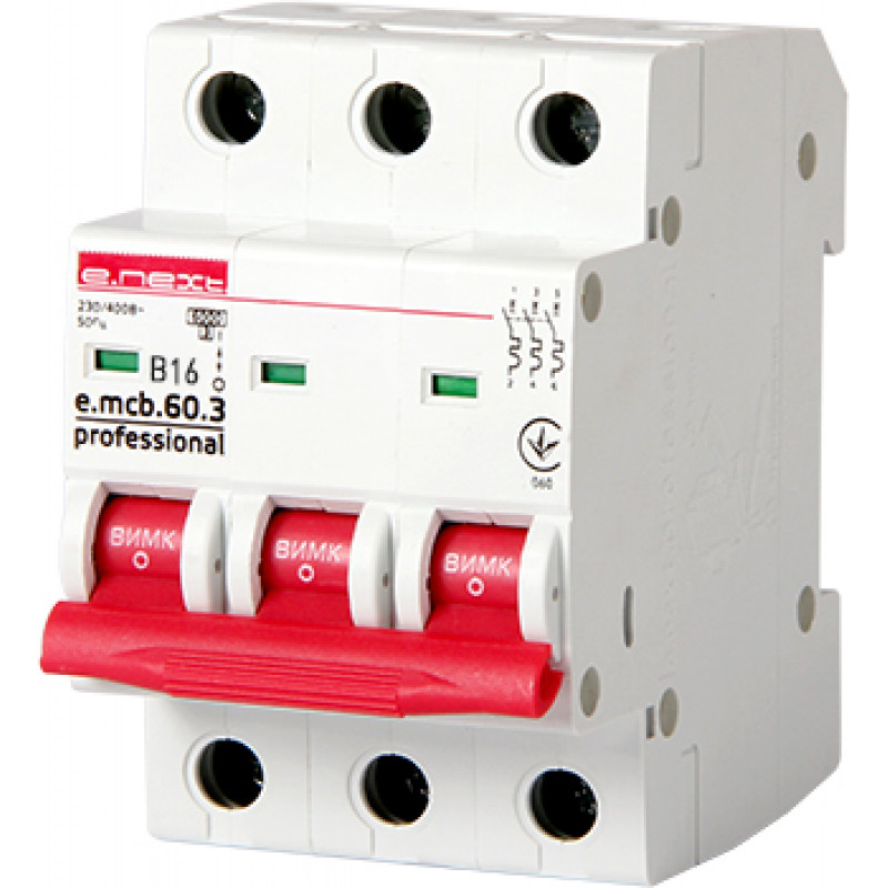 Автоматичний вимикач E.NEXT e.mcb.pro.60.3.B 16, 3р, 16А, В, 6кА (p041026)
