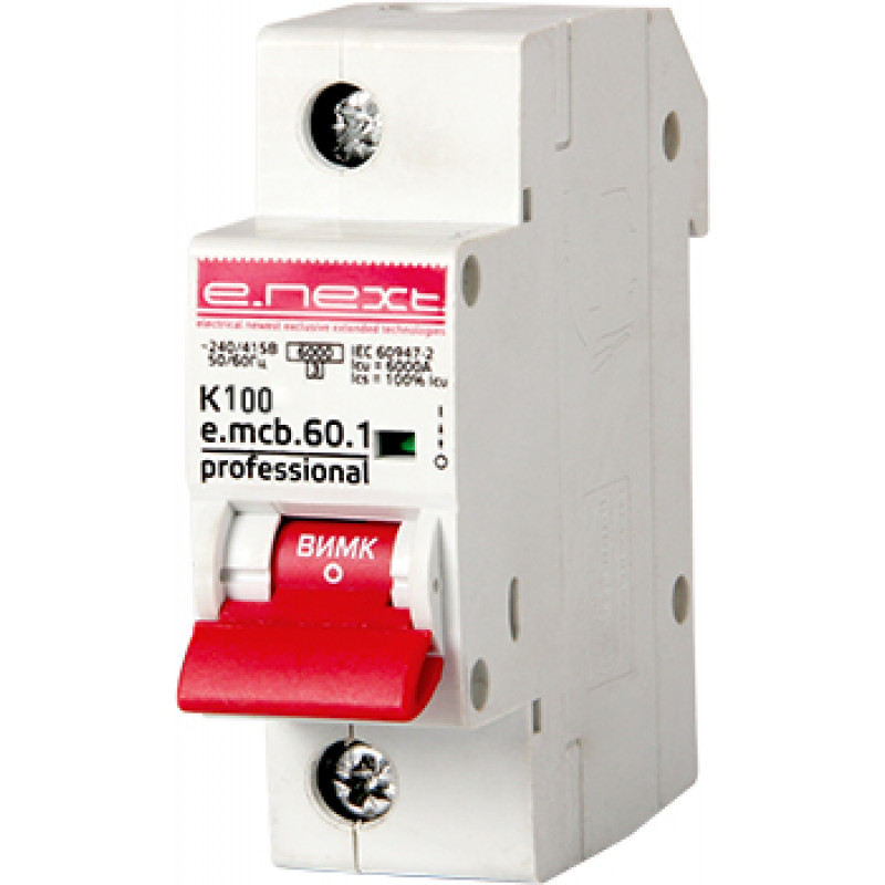 Автоматичний вимикач E.NEXT e.mcb.pro.60.1.K 100, 1p, 100А, K, 6кА (p0430003)