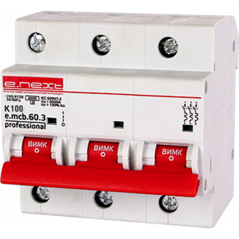 Автоматичний вимикач E.NEXT e.mcb.pro.60.3.K 100, 3р, 100А, K, 6кА (p0430007)