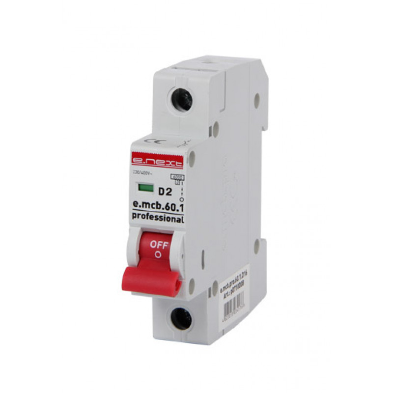 Автоматичний вимикач E.NEXT e.mcb.pro.60.1.D.2, 1р, 2А, D, 6кА (p0710002)