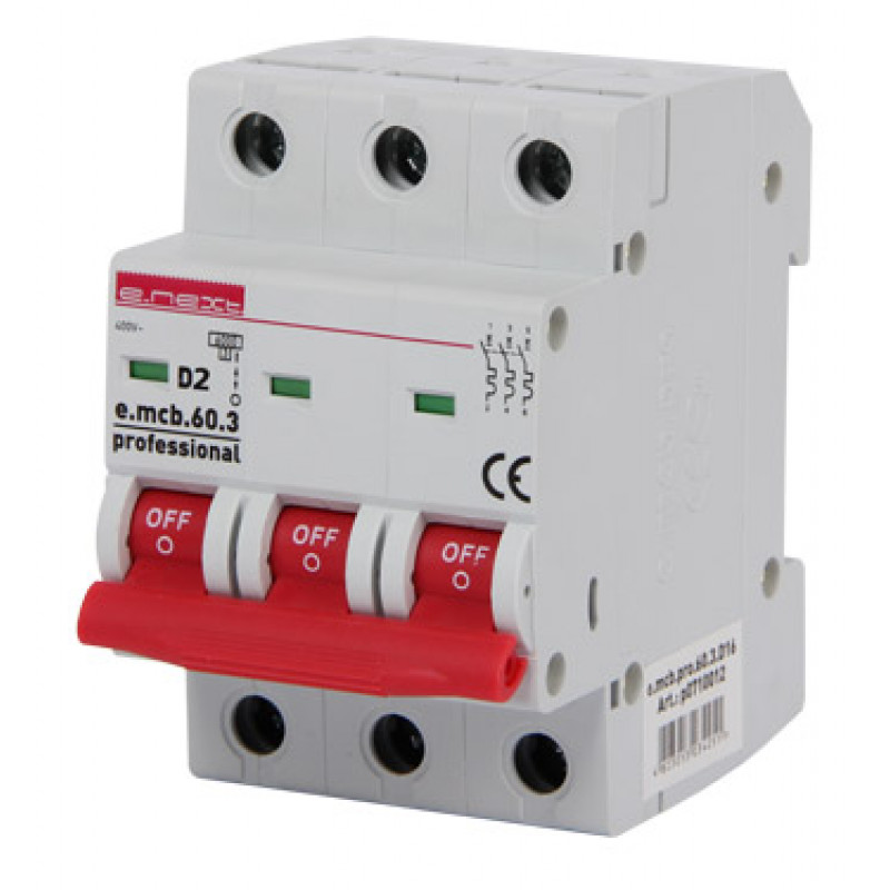 Автоматичний вимикач E.NEXT e.mcb.pro.60.3.D.2, 3p, 2А, D, 6кА (p0710010)