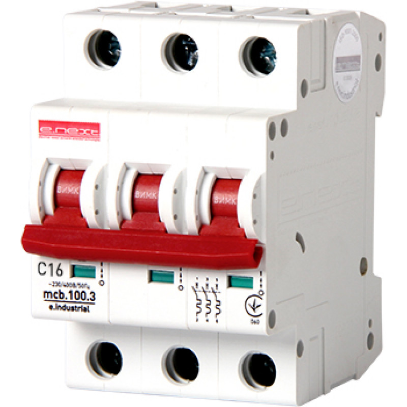 Автоматичний вимикач E.NEXT e.industrial.mcb.100.3.C16, 3p, 16А, C, 10кА (i0180021)
