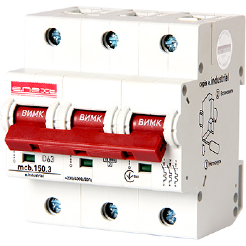 Автоматичний вимикач E.NEXT e.industrial.mcb.150.3.D63, 3р, 63А, D, 15кА (i0630009)