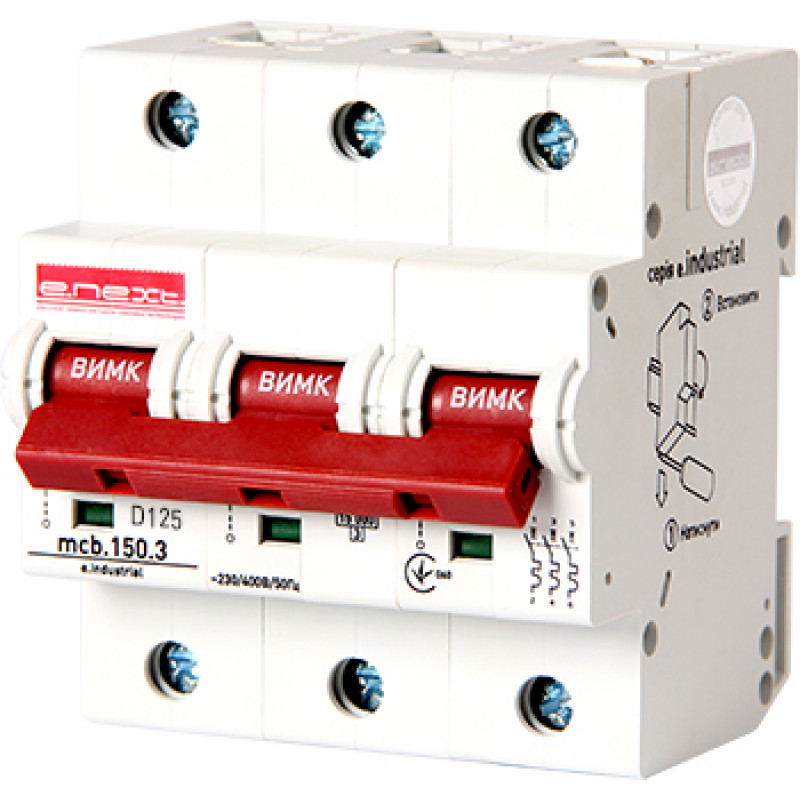 Автоматичний вимикач E.NEXT e.industrial.mcb.150.3.D125, 3р, 125А, D, 15кА (i0630012)